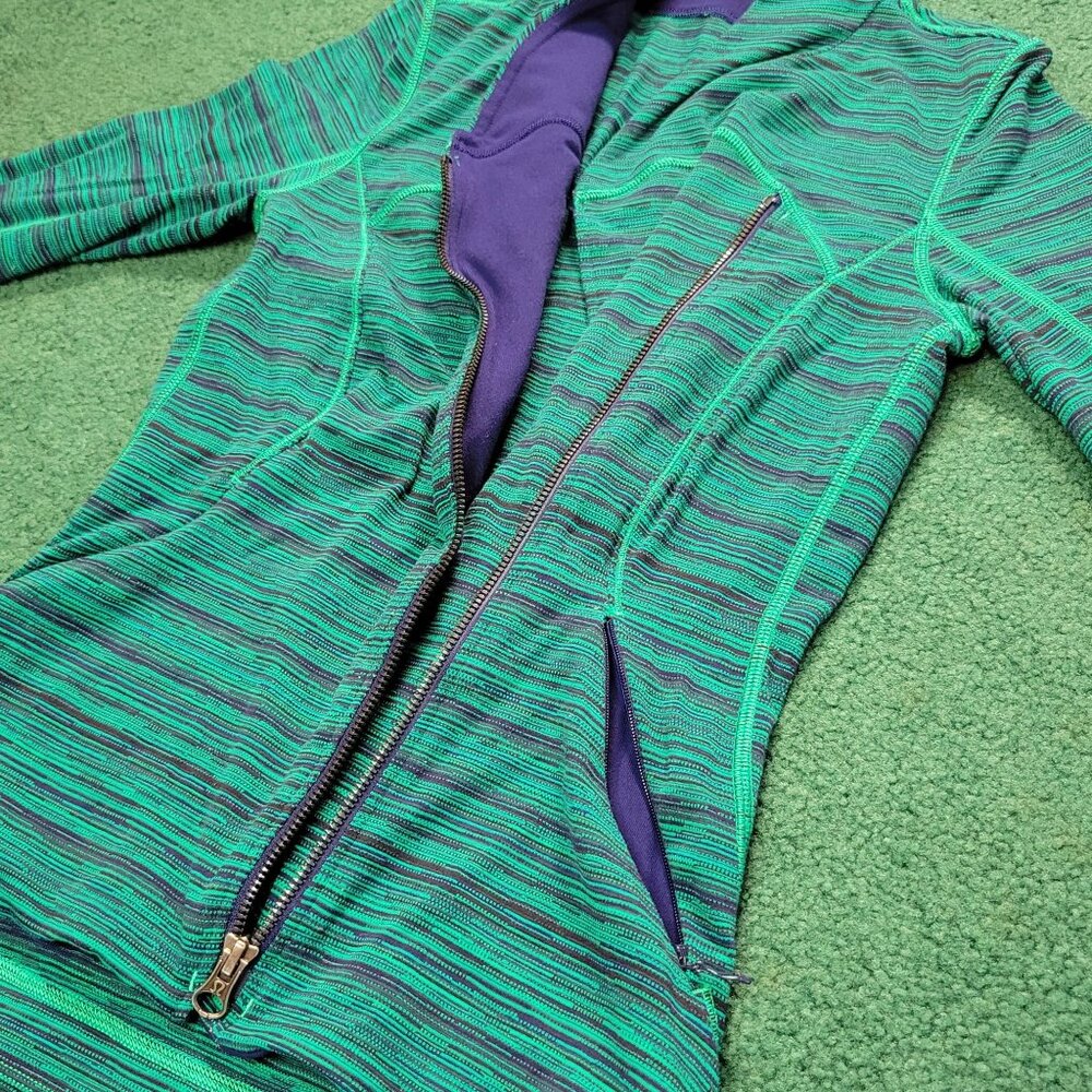 Lululemon Precision Jacket Sz 4 Green Cyber Jungle Hero Blue Front Zip Activewea - Picture 9 of 11